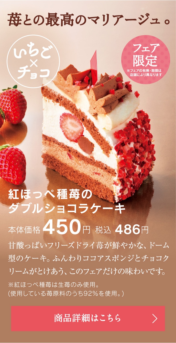 紅ほっぺ種苺のダブルショコラケーキ本体価格450円税込486円