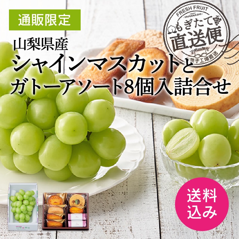 【通販】山梨県産シャインマスカットとガトーアソート8個入詰合せ（送料込み）