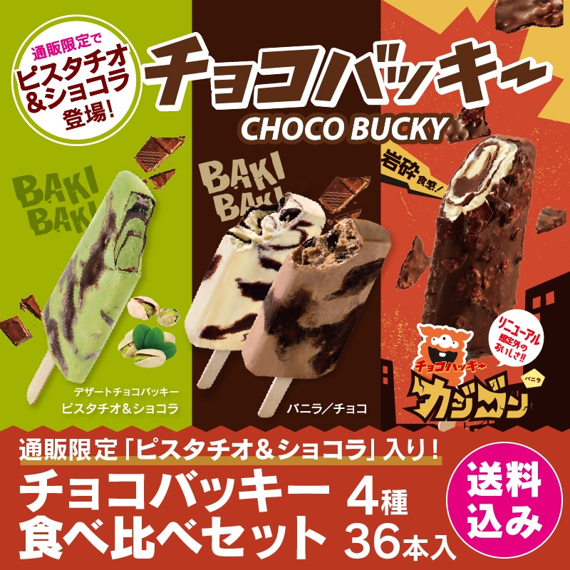 【通販】ピスタチオ入り！チョコバッキー食べ比べセット 4種36本(送料込み)（ドライアイス付き）