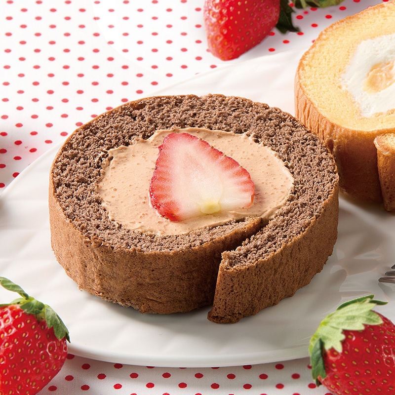 大きな苺のふんわりロールショコラ