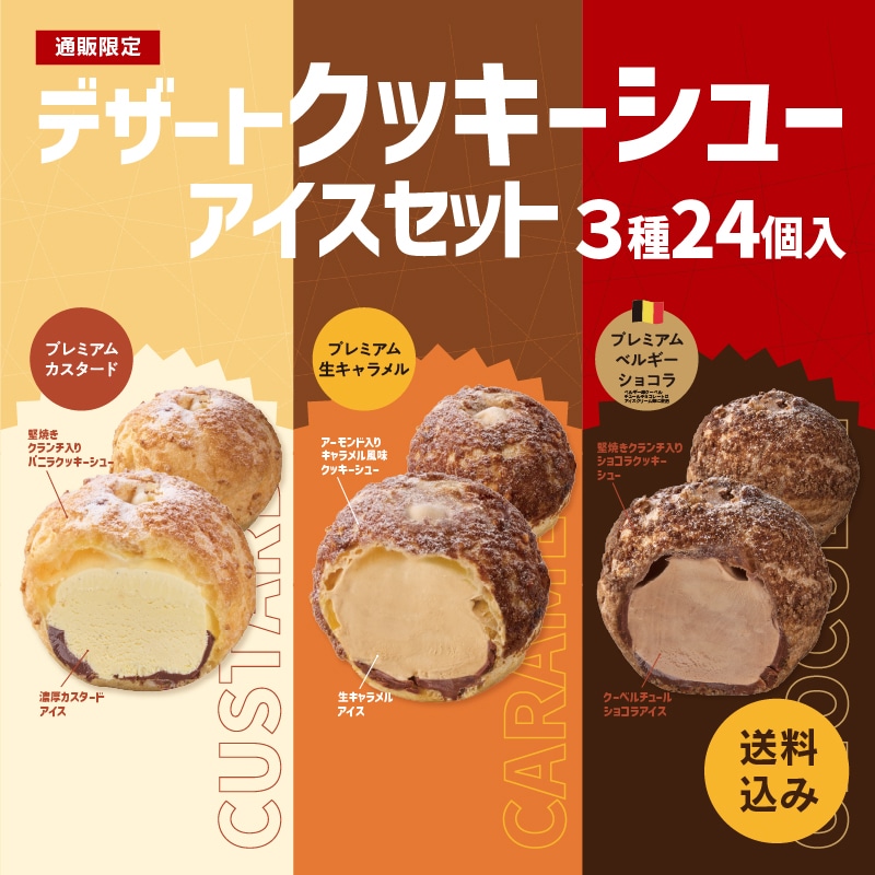 【通販】デザートクッキーシューアイス詰合せ 3種24個入ドライアイス付き（送料込み）