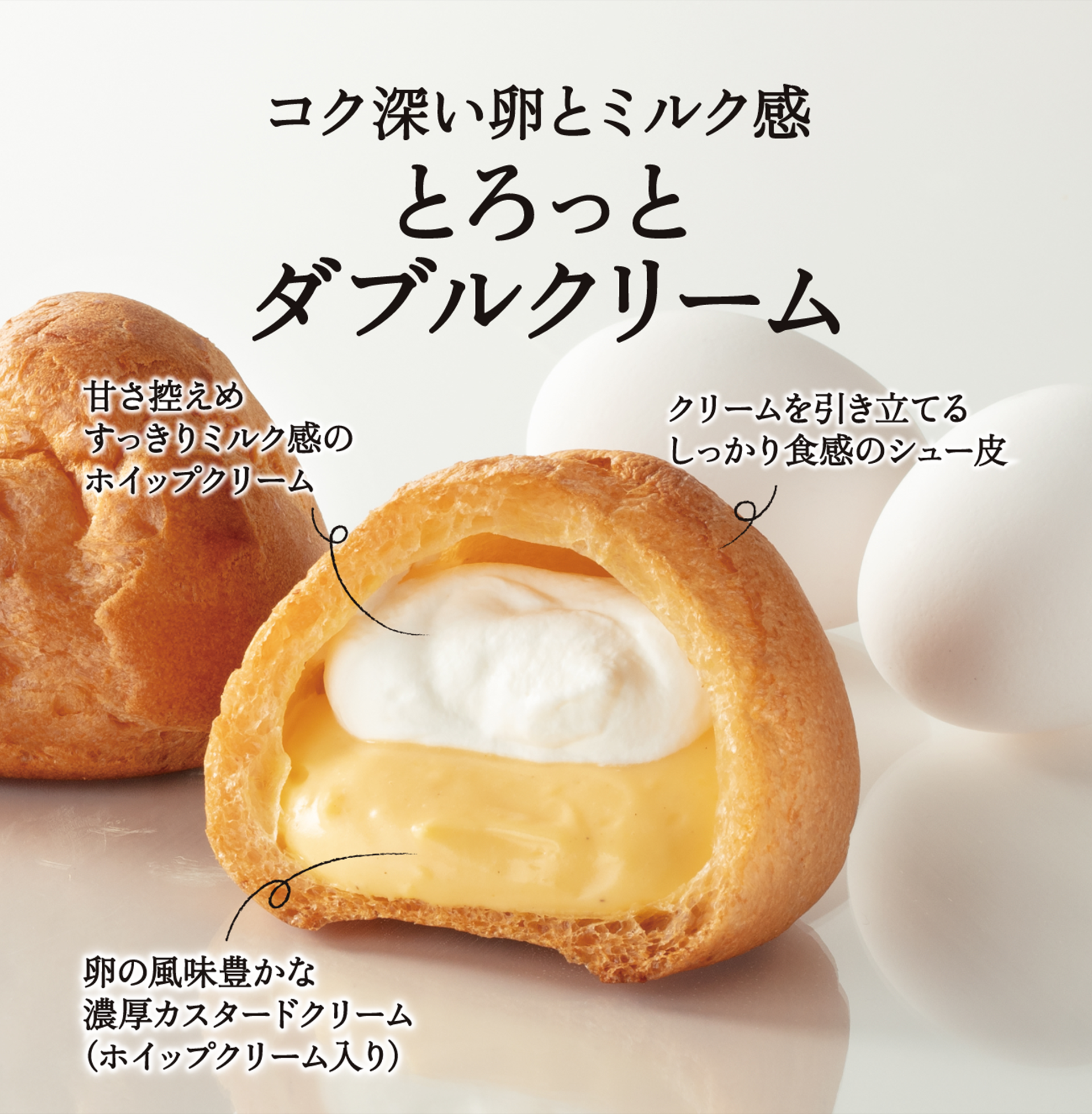 コク深い卵とミルク感 とろっとダブルシュークリーム